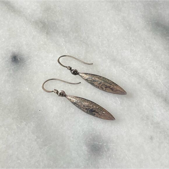 Vintage Jewelry - Vintage | .925 Sterling Silver Dangle Drop Earrings Etched Handcrafted Hand Made